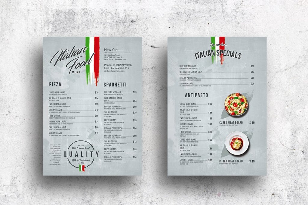 单页A4食品美食菜单PSD模板Italian Light A4 – US Letter Single Page Menu EWJGSB