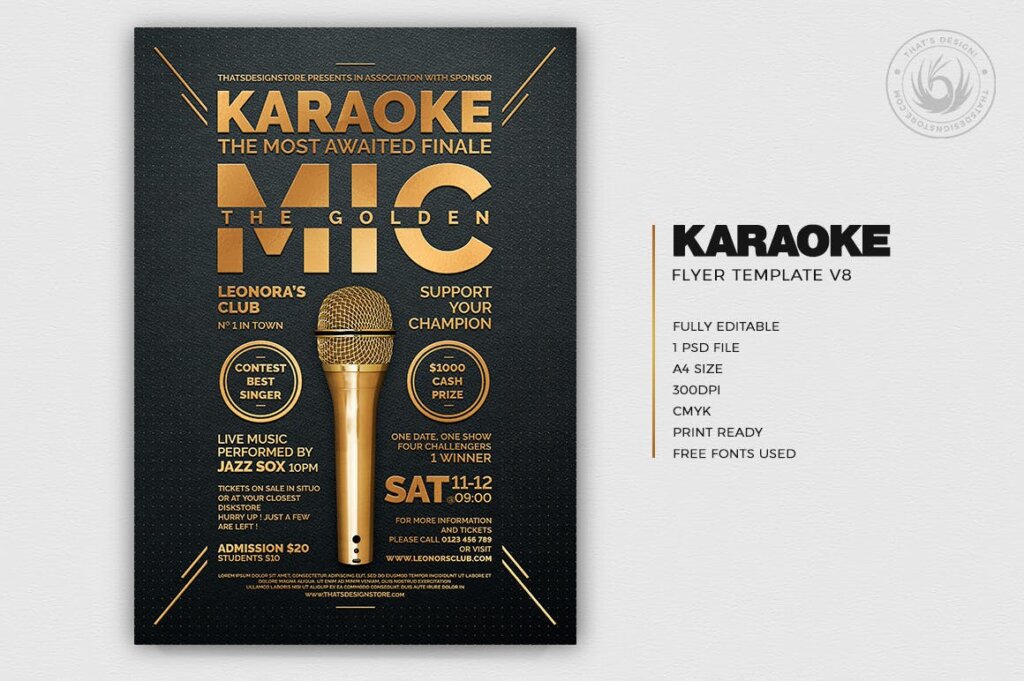 歌唱比赛传单海报模板素材下载Karaoke Flyer Template V8插图1