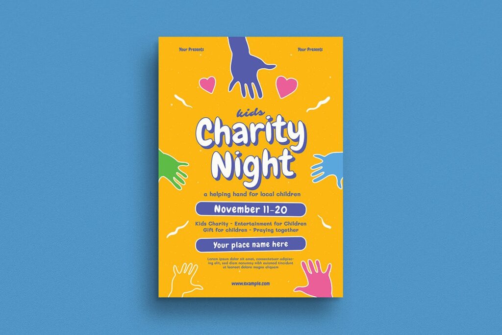 夏令营活动海报传单模版素材Kids Charity Night Event Flyer插图1