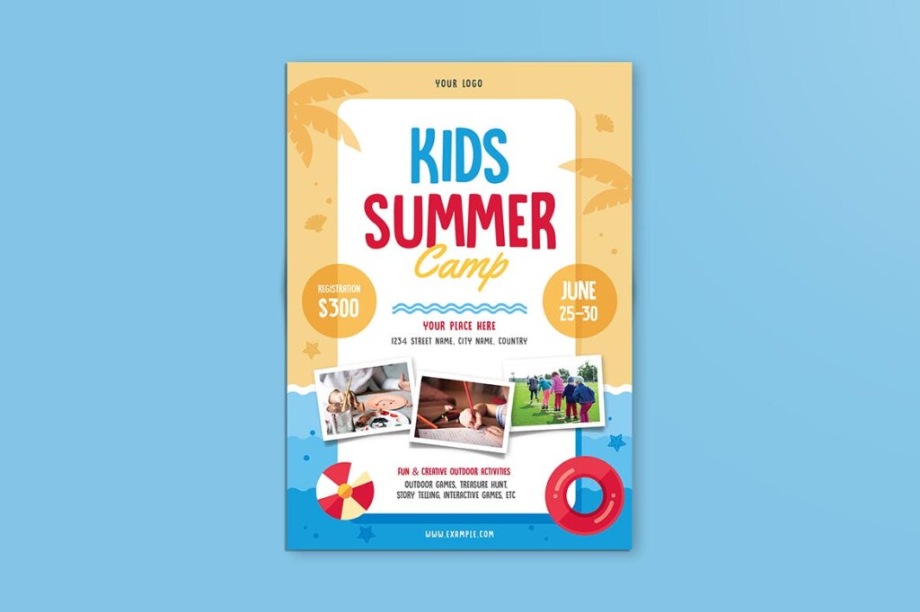 儿童夏令营传单海报模板素材下载Kids Summer Camp Flyer 04插图1