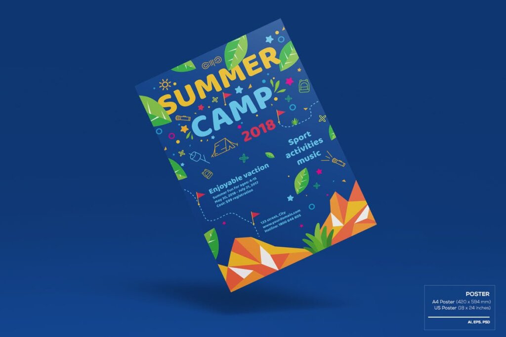 夏季节日传单海报模版素材下载Kids Summer Camp-Set Template插图1