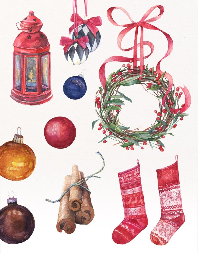 甘草圣诞水彩画装饰图案纹理/圣诞节周边产品素材Licorice Christmas Watercolor Kit插图1