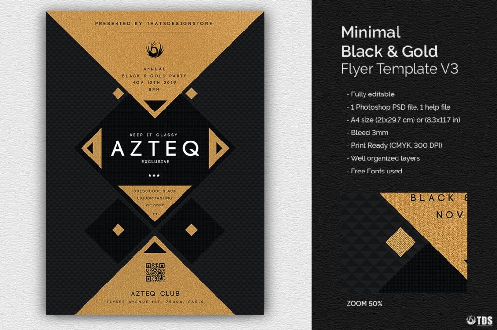 创意几何拼图企业发布会传单海报模板素材下载Minimal Black and Gold Flyer Template V3插图1