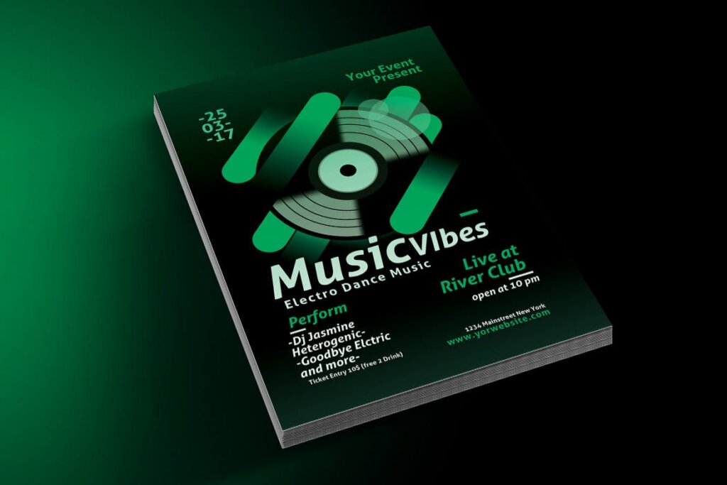 创意音乐唱片场景插画电子音乐传单海报传单模板素材Minimal Electro Music Flyer插图1