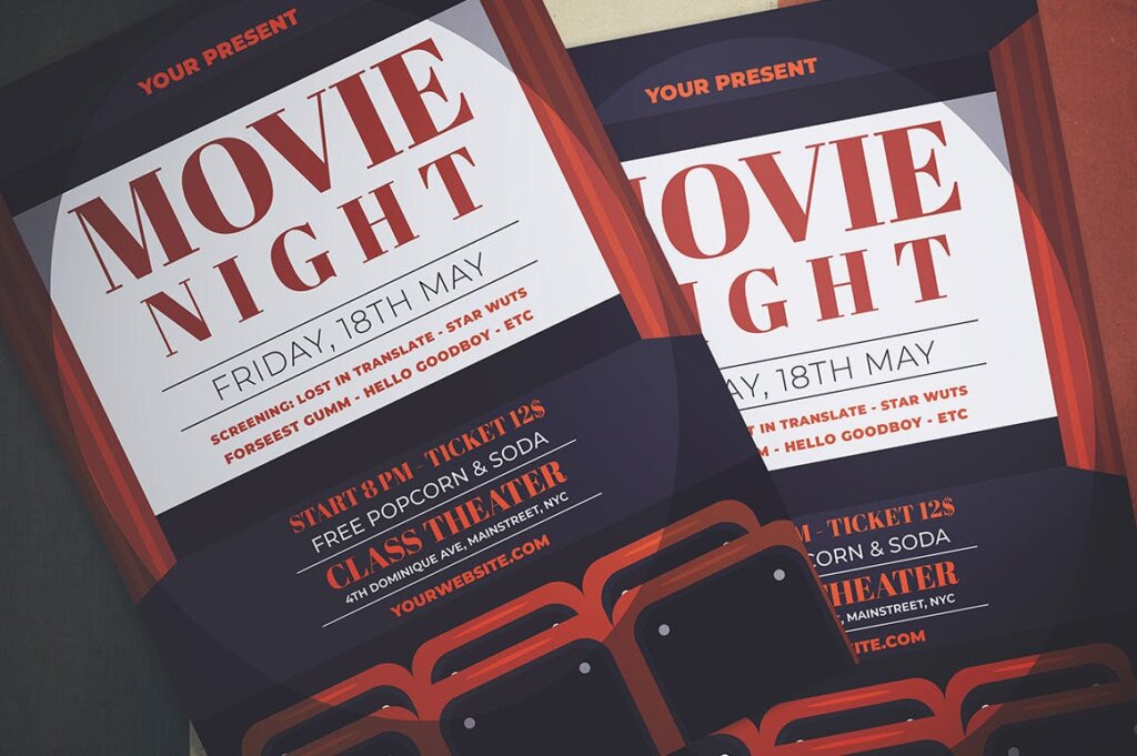 电影节创意海报传单模板素材下载Movie Night Flyer插图1