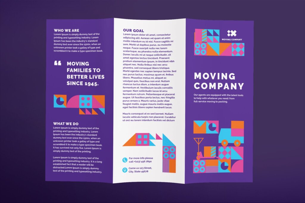 三折页小册子几何拼图设计模板素材下载Moving Company Brochure Trifold插图1