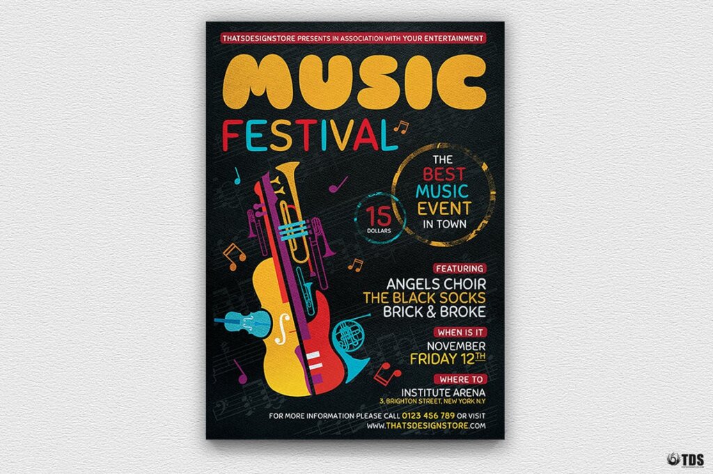 音乐节传单海报模版素材下载Music Festival Flyer Template V10插图1