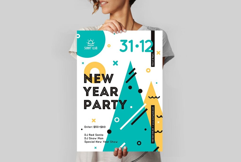 新年插图元素新年海报传单模板素材下载New Year Party Poster 2插图1