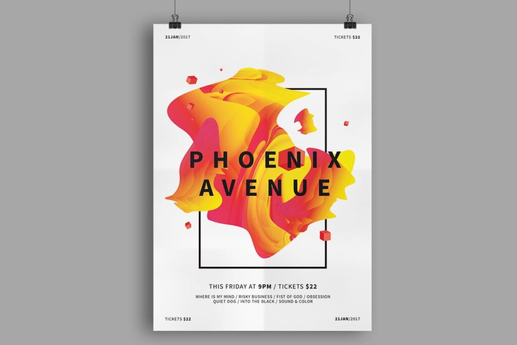 发布会海报渐变纹理海报传单模板Phoenix Avenue Poster Flyer插图1