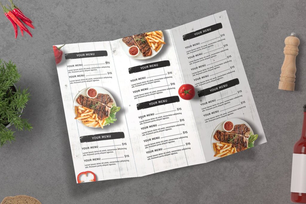 餐厅菜单传单三折页海报模板素材Restaurant Menu Trifold Brochure插图1