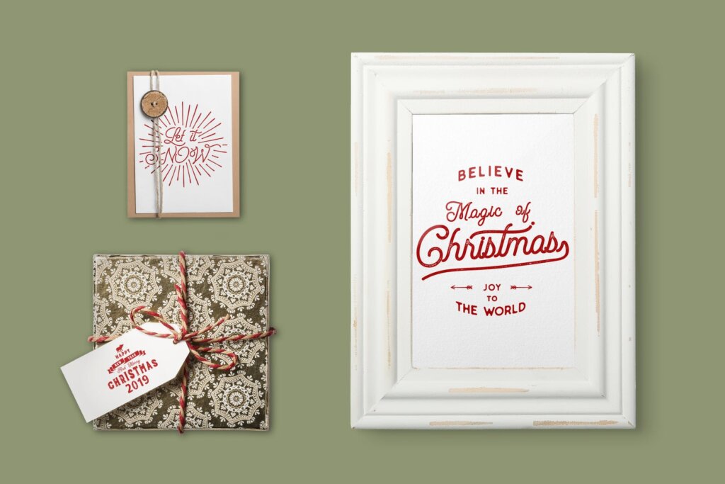 手绘复古的圣诞字体图案纹理素材Retro Christmas Lettering Overlays / Xmas Sayings插图1