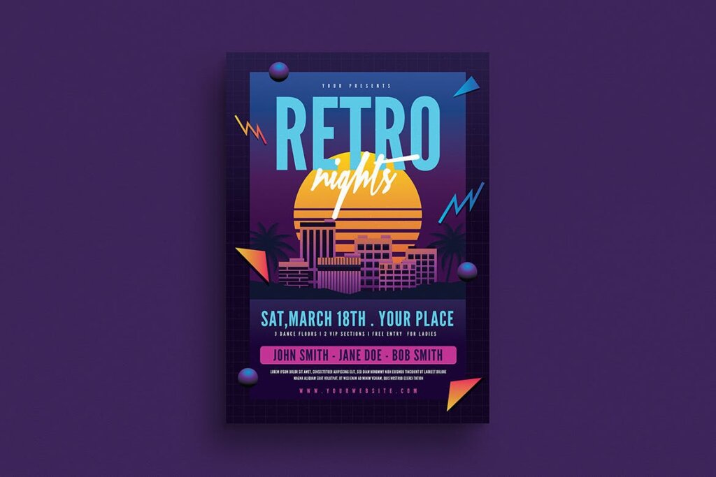 矢量插图素材模版素材下载Retro Night 80s Flyer插图1