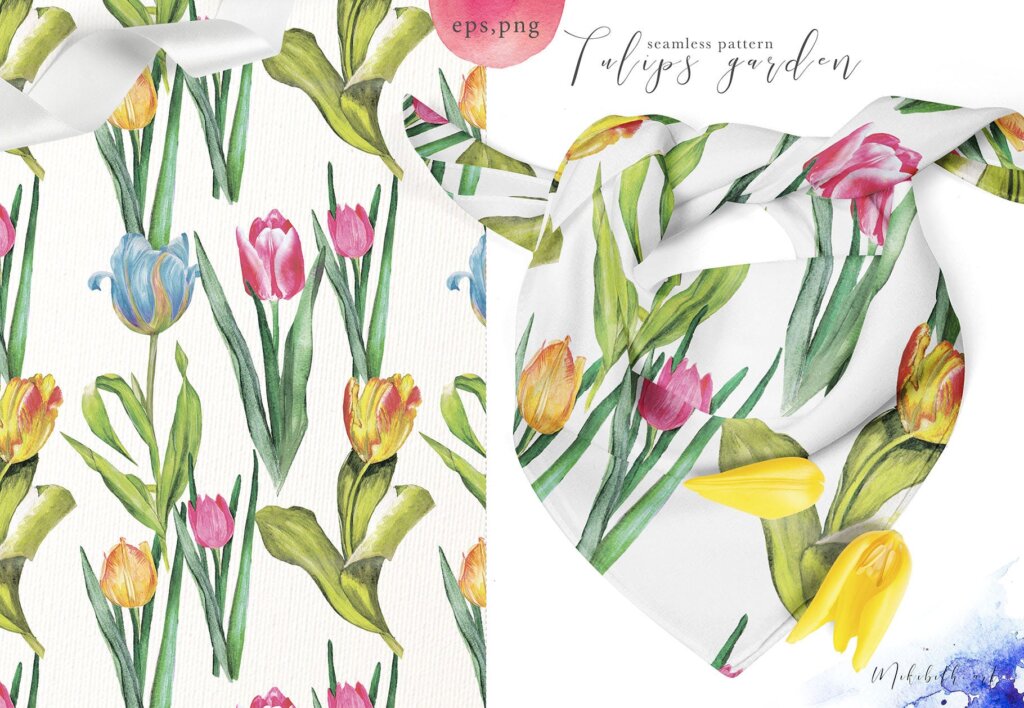 水彩剪贴画花卉插图素材下载SPRING TULIPS YV9WN7插图1