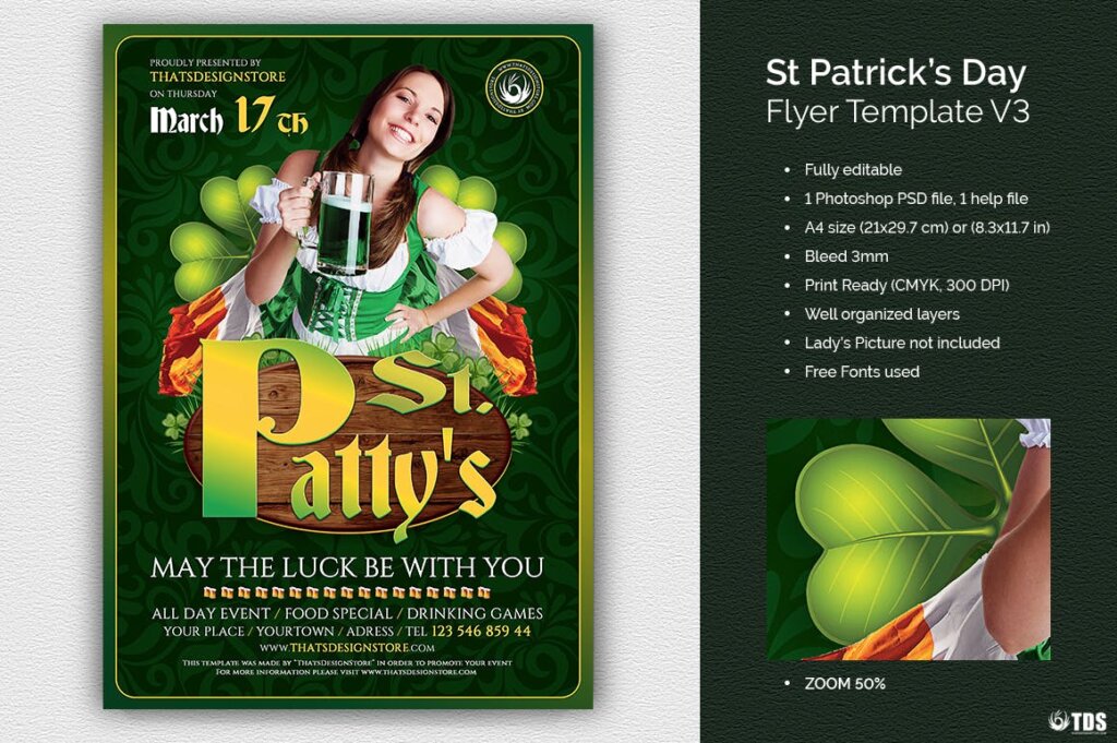夏季节日活动海报传单模版素材下载Saint Patricks Day Flyer Template V3插图1