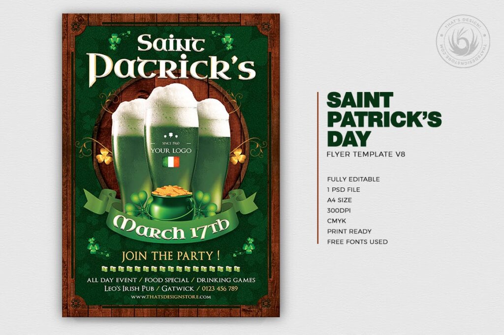 夏季啤酒节海报传单素材下载Saint Patricks Day Flyer Template V8插图1