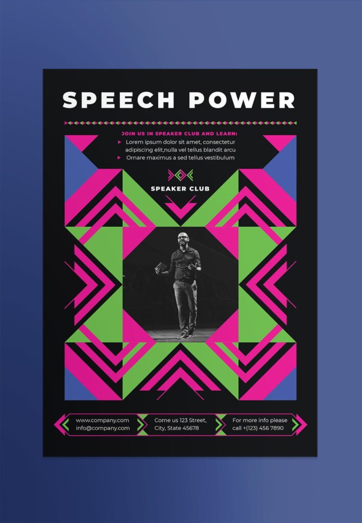 几何装饰图案科技产品发布会传单海报模板素材Speaker Poster插图1