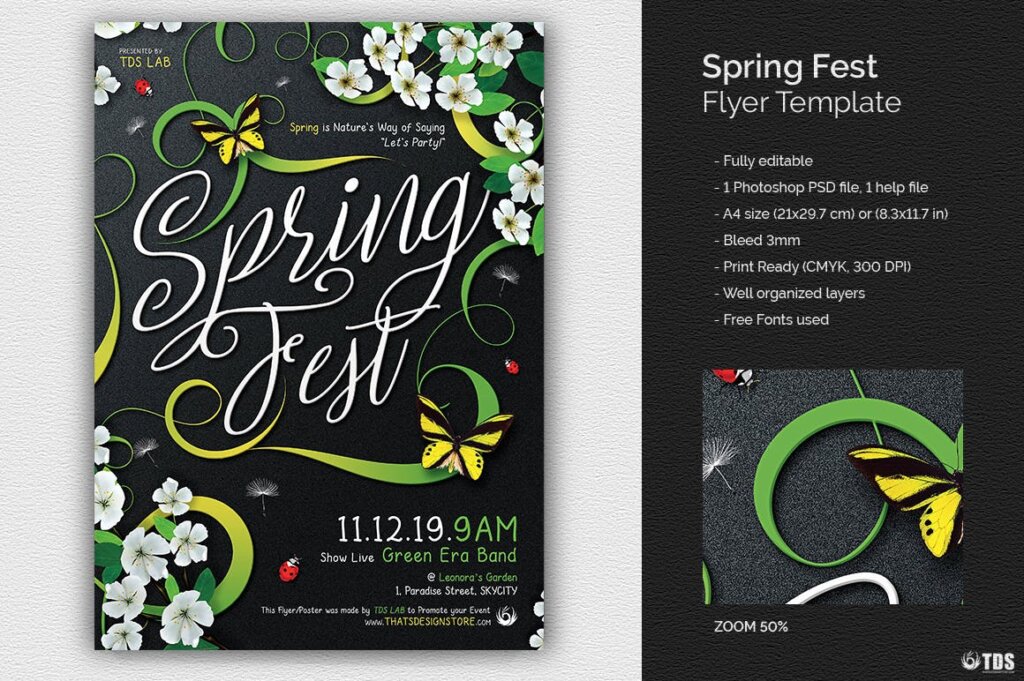 夏季矢量装饰图案素材纹理模板素材下载Spring Fest Flyer Template插图1