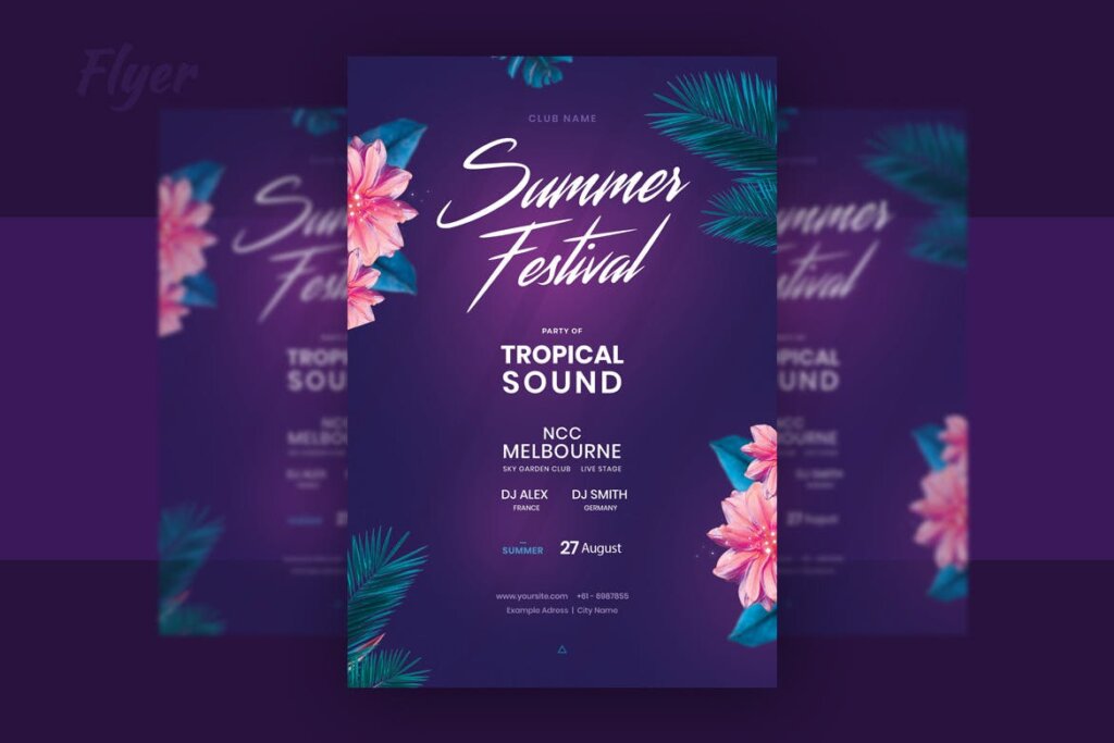 夏季节日热带音乐派对传单海报模板下载Summer Festival Tropical Sound Flyer V 5插图1