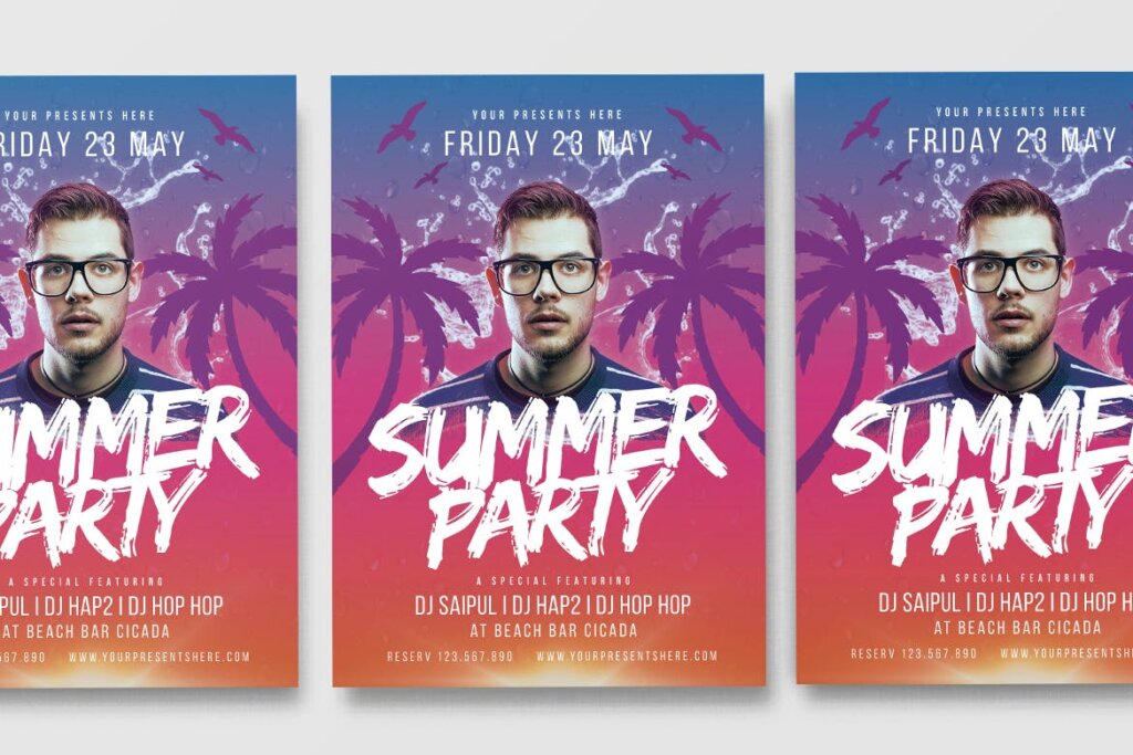 夏日派对传单海报模板素材Summer Party Flyer F6JYYJ插图1