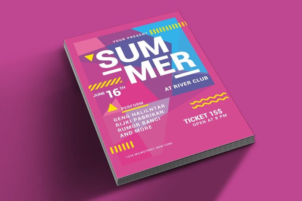 夏季几何纹理拼图创意插画海报传单模板素材下载Summer Party Flyer插图1