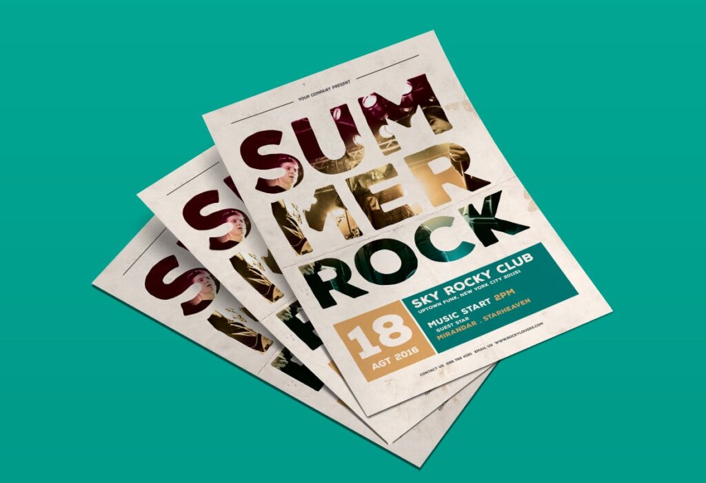 夏季摇滚音乐创意海报传单模板素材Summer Rock Flyer V3ZXRL插图1