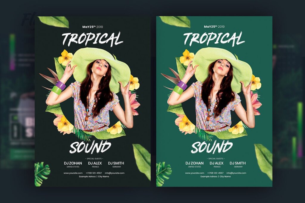 夏季促销海报热带雨林海报传单模板素材下载Summer Tropical Party Flyer Template V-3插图1