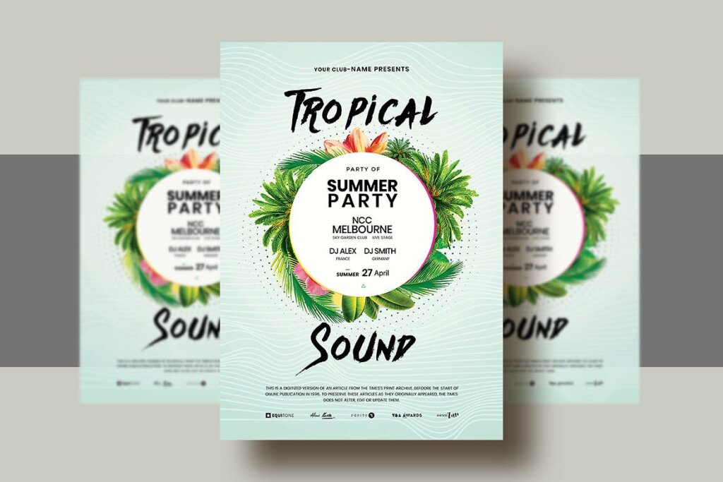夏日热带之声音乐派对海报传单模板Summer Tropical Sound Party Poster Flyer V 3插图1