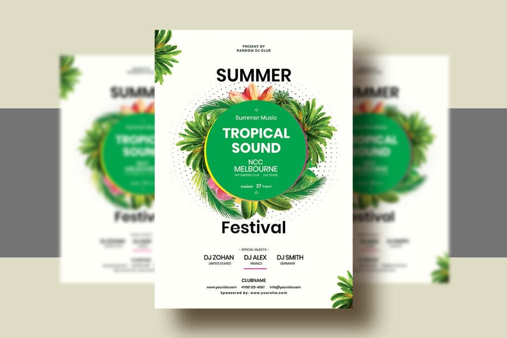 夏日热带音乐派对海报传单模板素材下载Summer Tropical Sound Party Poster Template V 2插图1