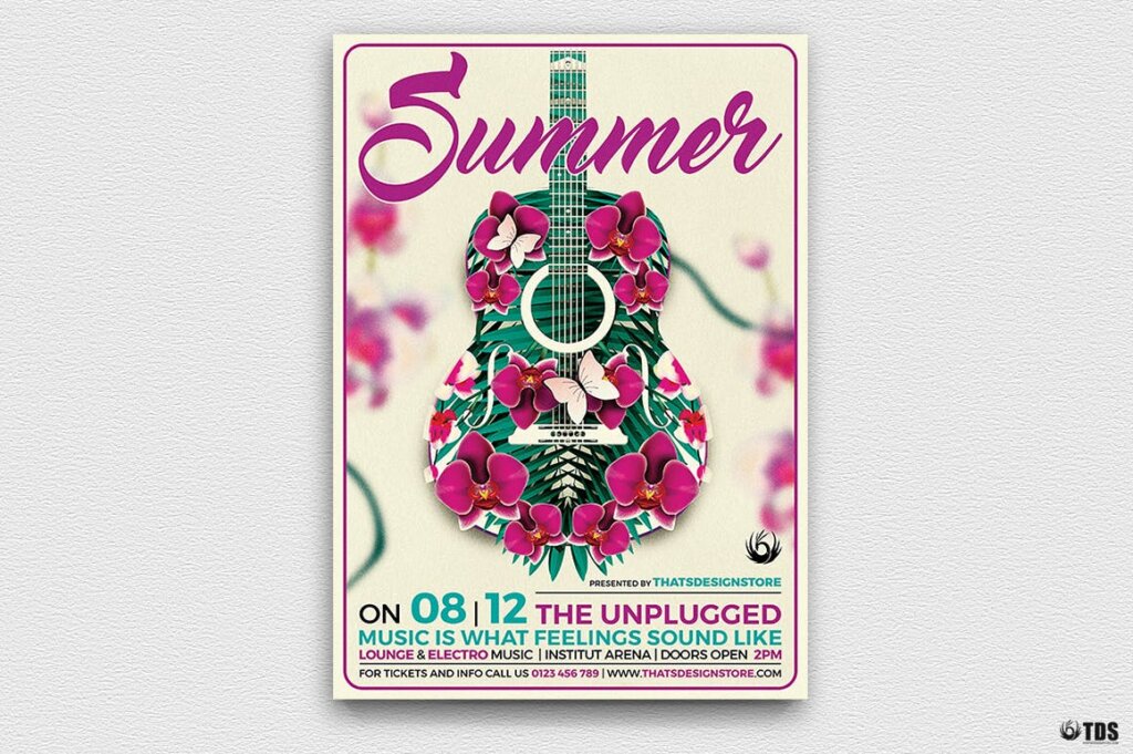 夏季音乐小提琴音乐会传单海报模板素材Summer Unplugged Flyer Template V1插图1