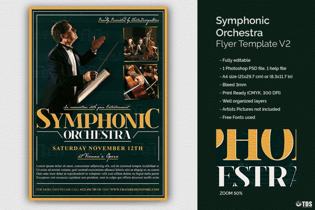 交响会音乐会传单海报模板素材下载Symphonic Orchestra Flyer Template V2插图1