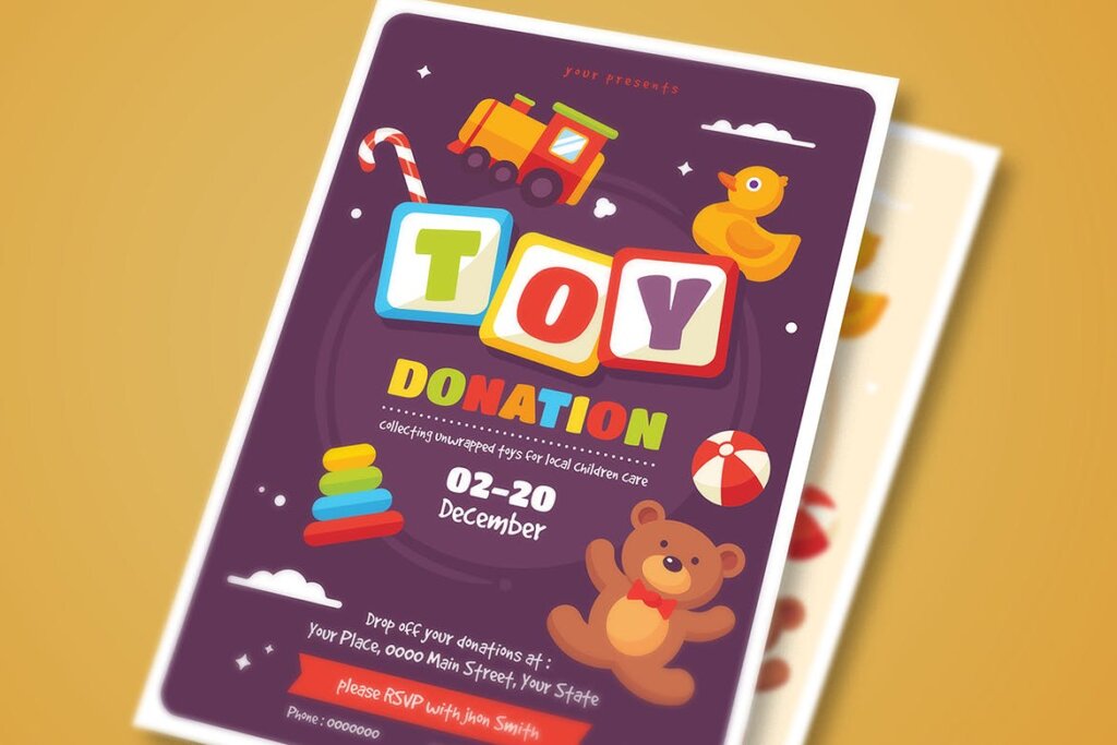 儿童活动派对矢量卡通插画传单海报模版素材下载Toy Drive Flyer插图1