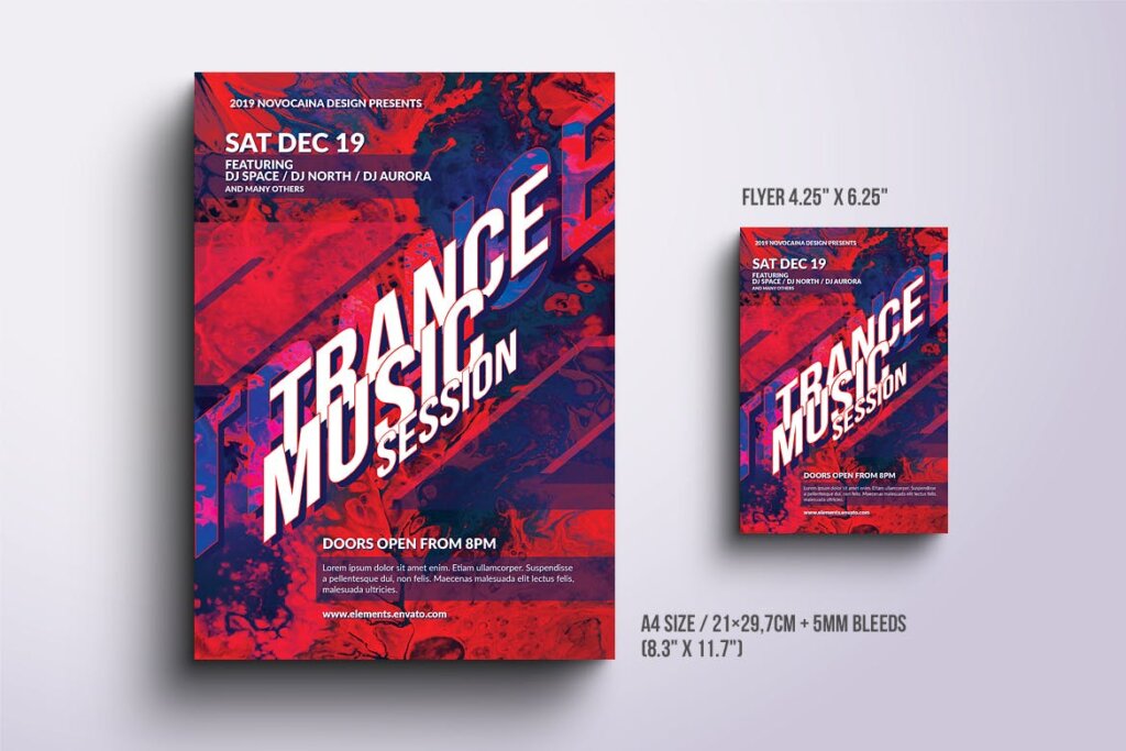 热烈音乐活动派对海报传单模板素材下载Trance Music Flyer V2插图1