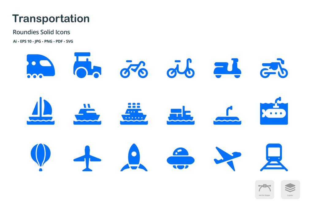 各式运输车辆系列创意图标素材模版Transportation Roundies Solid Glyph Icons插图1