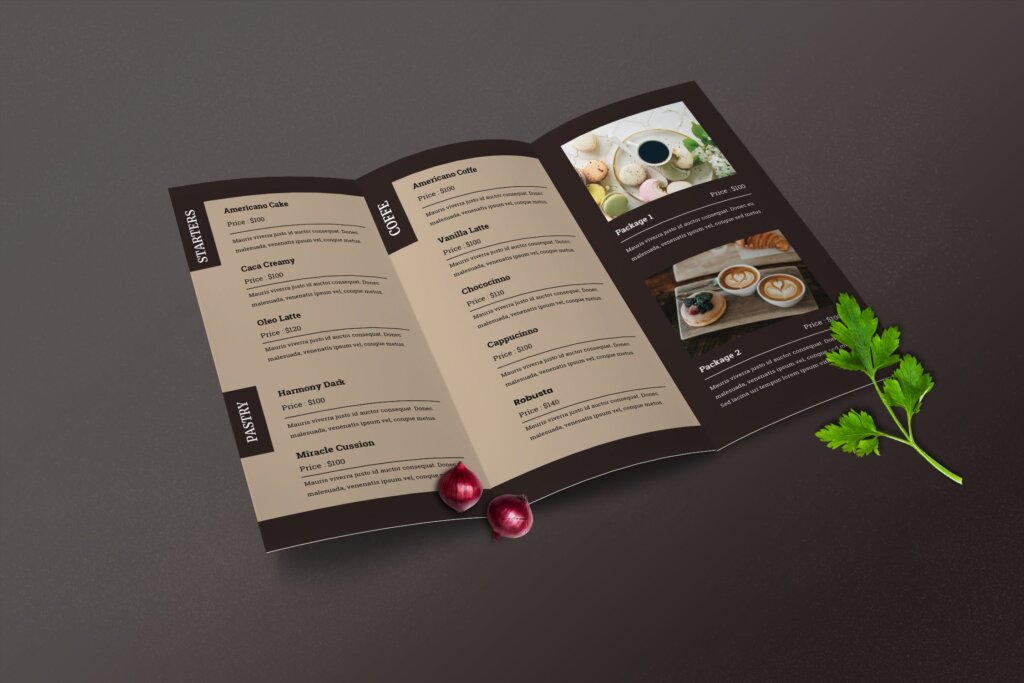 咖啡甜品店三折页餐饮品牌宣传模版素材下载X3JZ4N7插图1