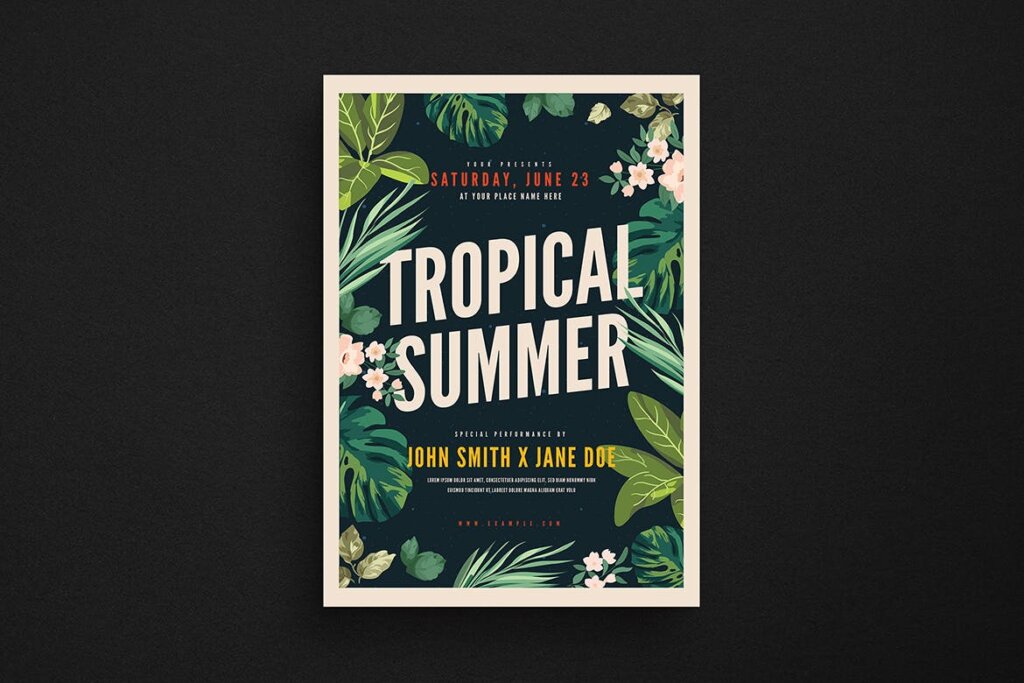 精致文艺热带雨林传单海报模板素材下载Tropical Summer Party Flyer插图1