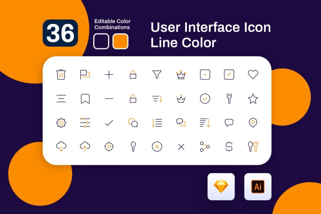 用户管理系统线性图标素材模版下载User Interface Icon Line Color插图1