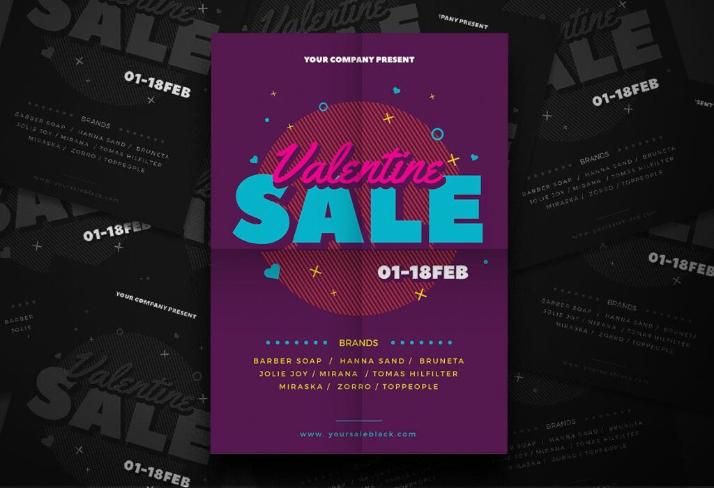 情人节销售传单海报模板素材Valentine Sale Flyer插图1