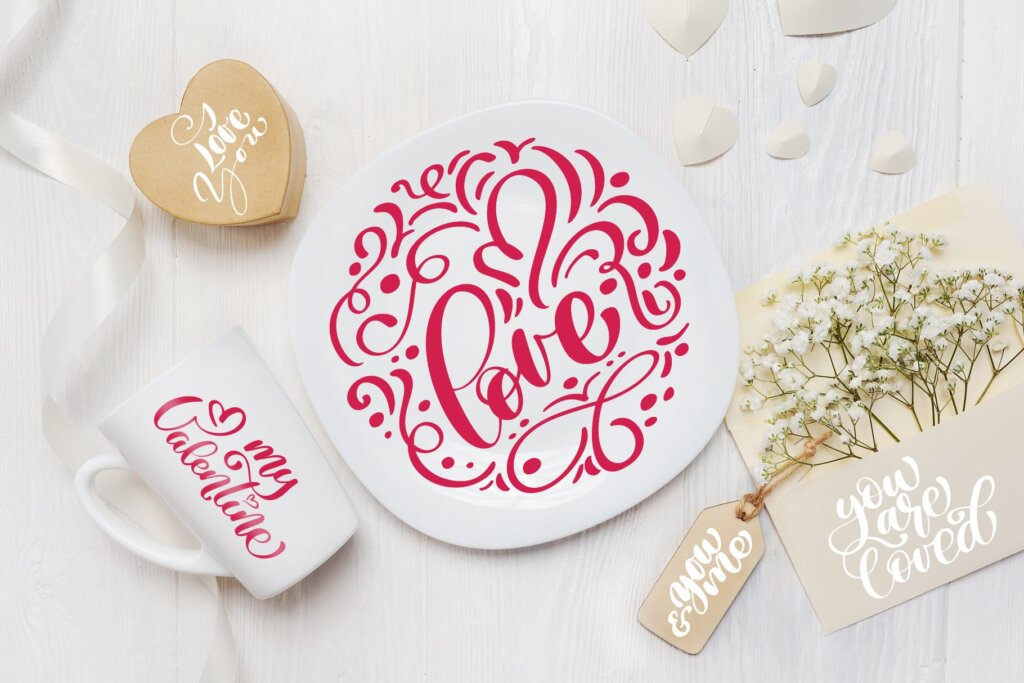 情人节贺卡/抱枕装饰图案纹理素材Valentines Day lettering photo overlays插图1