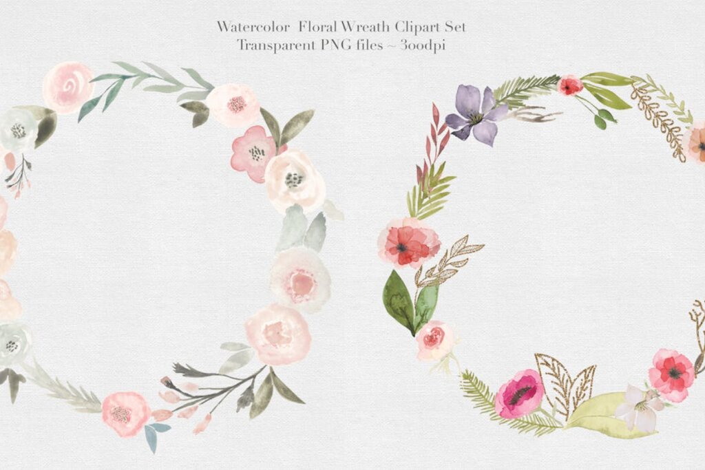 手绘水彩花叶图案装饰图案花纹素材模版下载watercolor Floral Wreaths Vol 1 设计口袋
