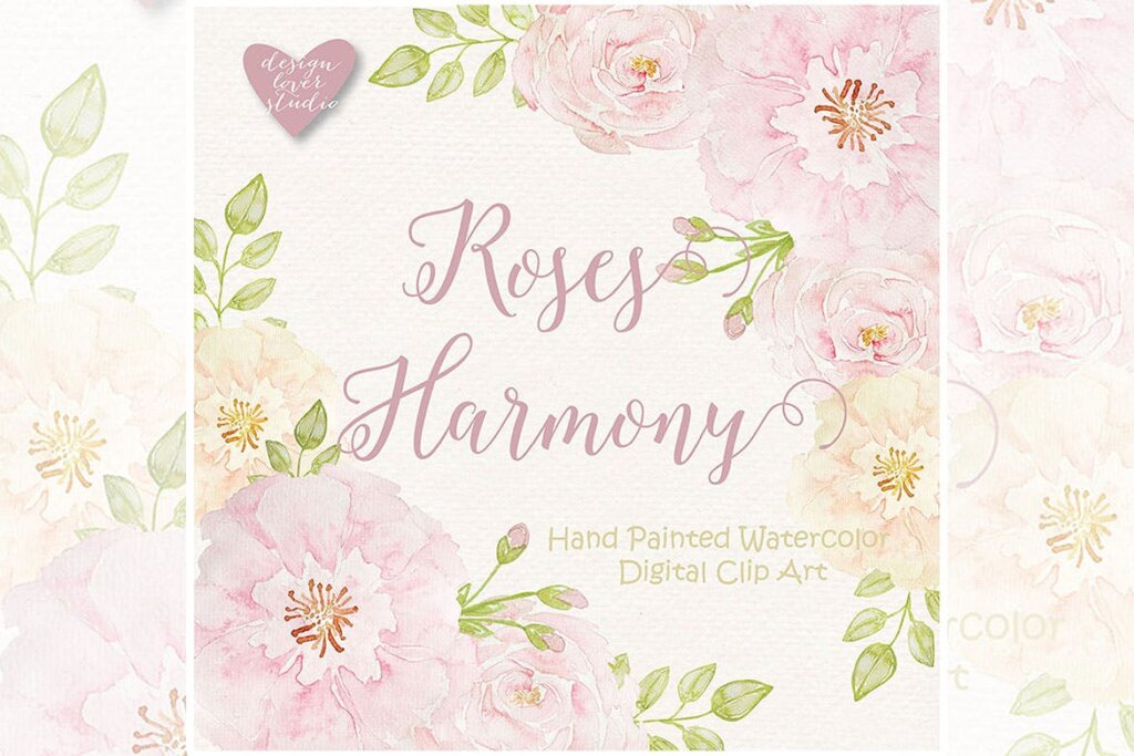 手绘水彩玫瑰剪贴纸/海报装饰图案纹理素材Watercolor Roses Harmony clipart插图1