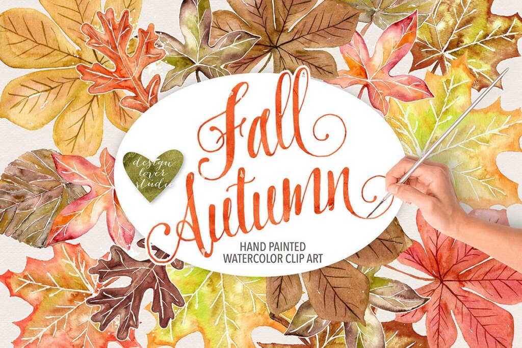 礼品包装落叶装饰图案纹理素材模版下载Watercolor autumn leaves插图1