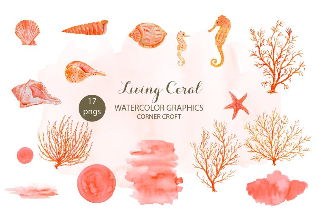 海洋动植物水彩剪纸活珊瑚装饰图案纹理素材Watercolor clipart living Coral插图1