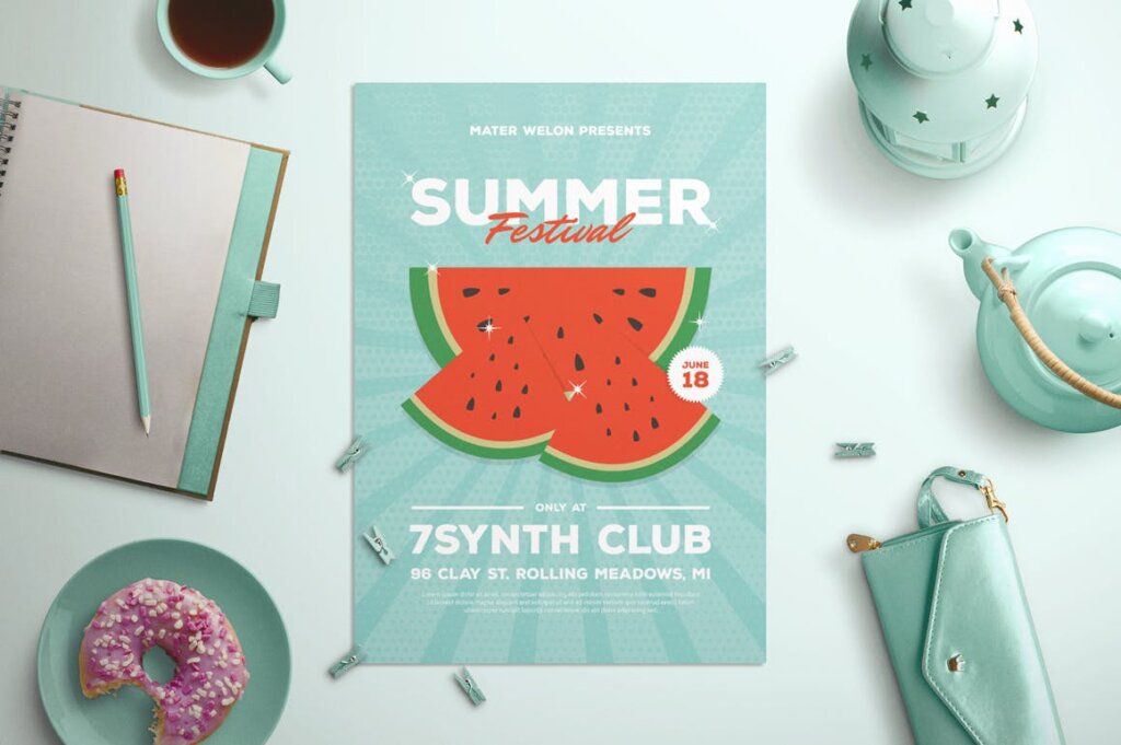 夏季活动互动派对传单模版素材Watermelon Summer Flyer插图1