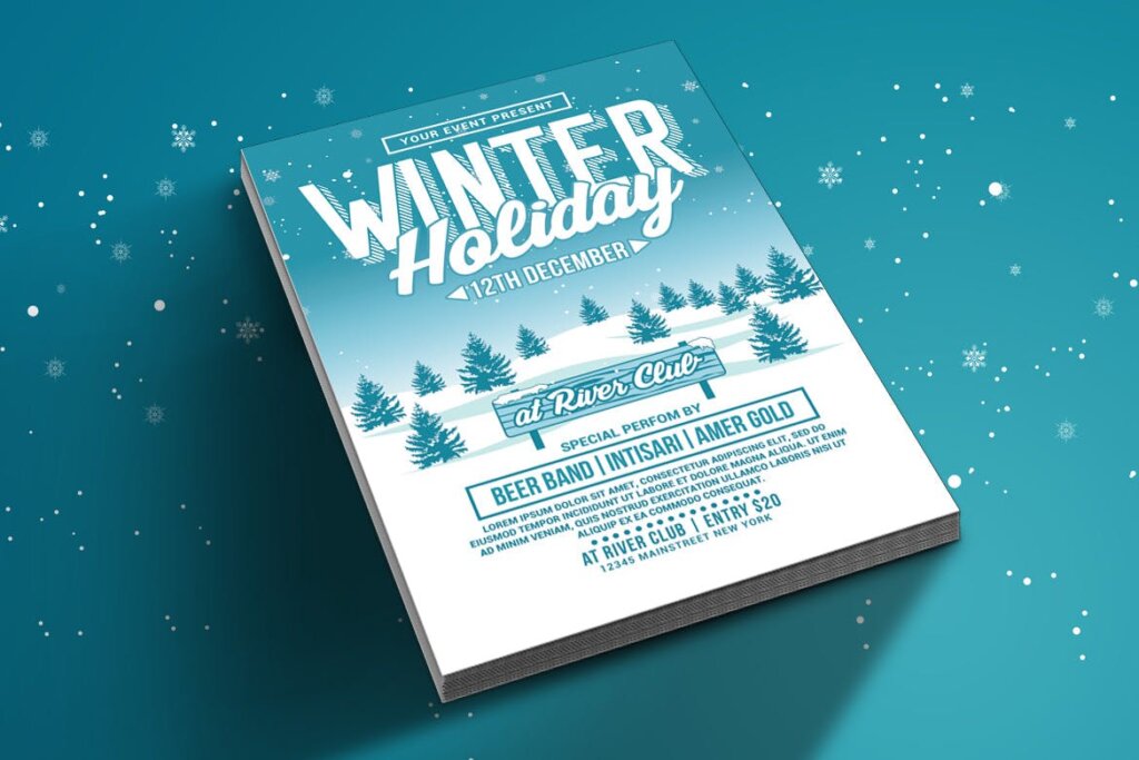 冬季活动派对传单海报模版Winter Holiday Party Flyer插图1
