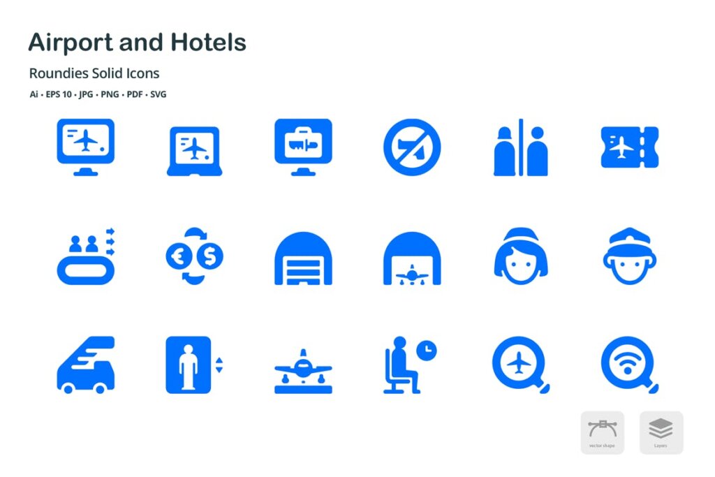 机场和酒店图标线性图标源文件下载Airport and Hotels Roundies Solid Glyph Icons插图2
