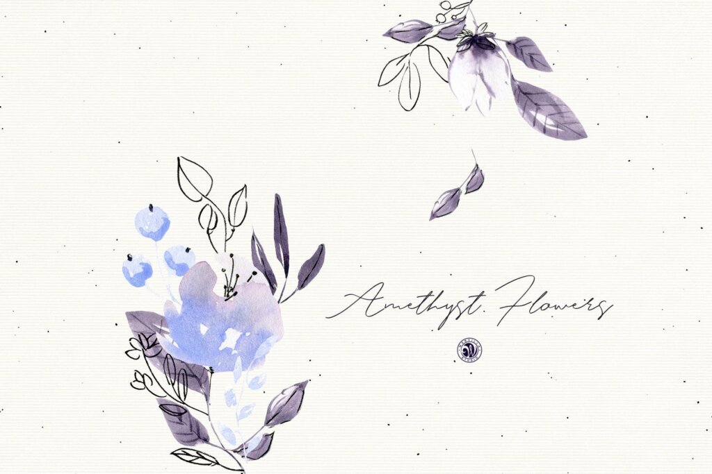 紫水晶花手绘花卉水彩艺术装饰图案纹理素材Amethyst Flowers ZHTZMU插图2
