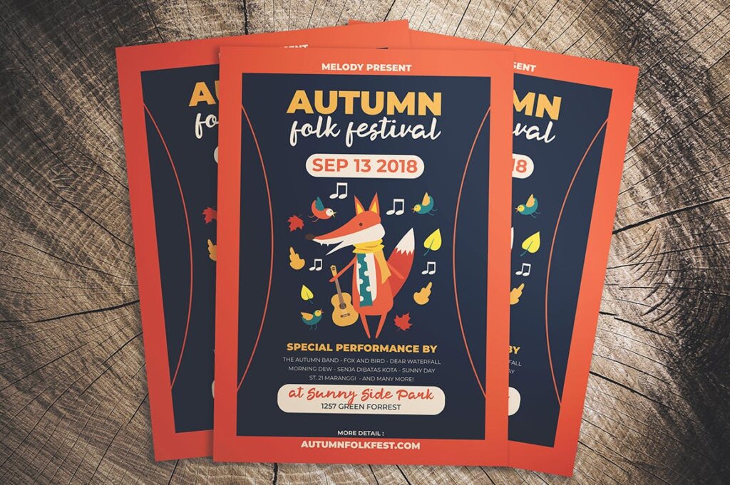 秋季民俗节日宣传单海报模板素材下载Autumn Folk Fest Flyer插图2