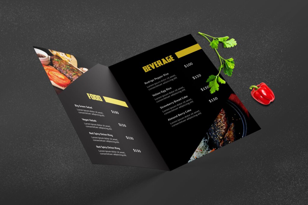 西餐厅牛排店/餐厅菜单咖啡厅菜单模版素材下载Bifold Restaurant Menu Template TW8E236插图2