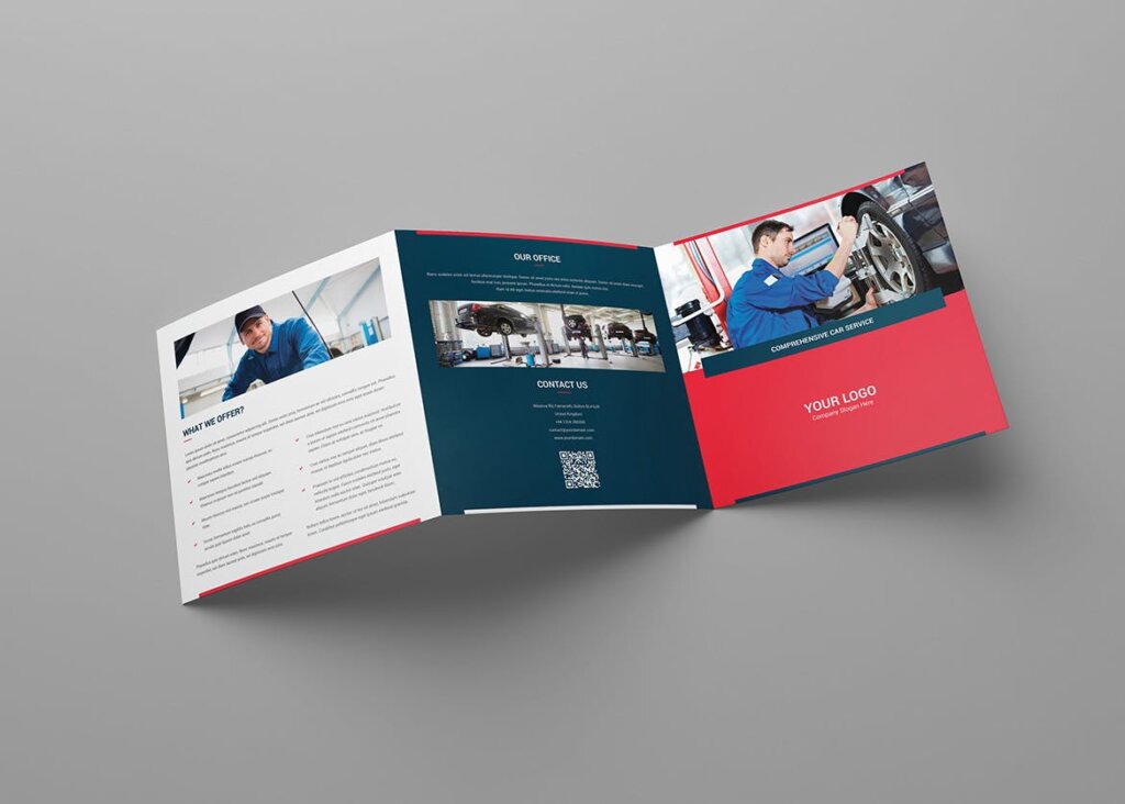 汽车维修/汽车服务三折页宣传素材模版素材Brochure Auto Repair Tri Fold Square插图2