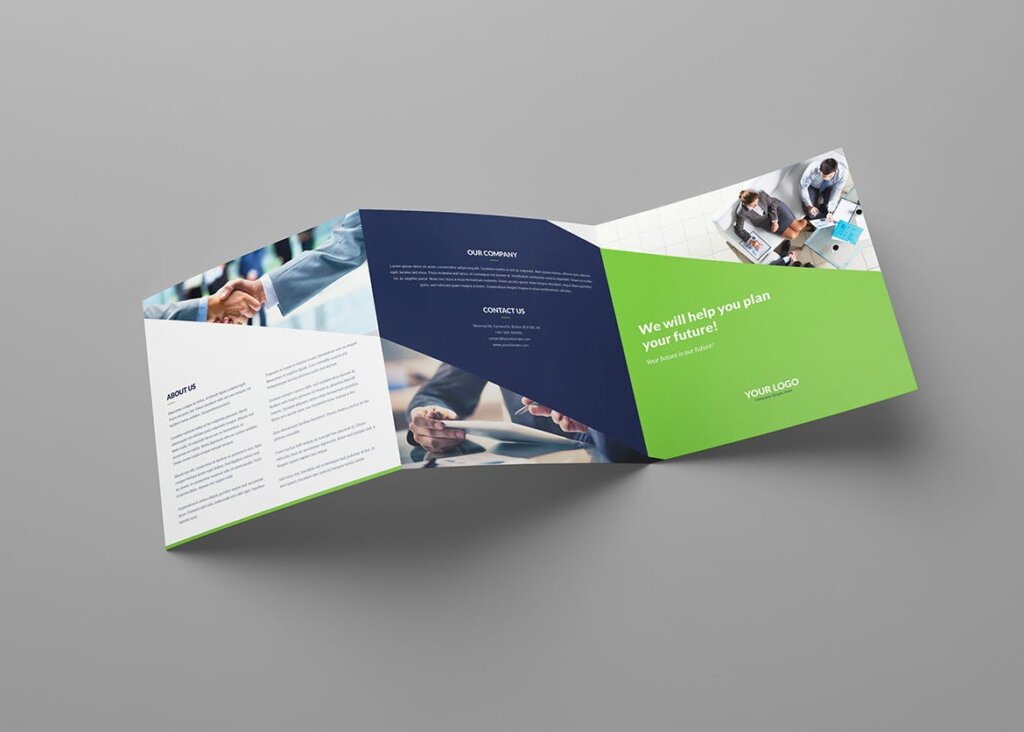 企业商业营销市场销售产品介绍印刷品折页模版素材下载Brochure Company Tri Fold Square插图2